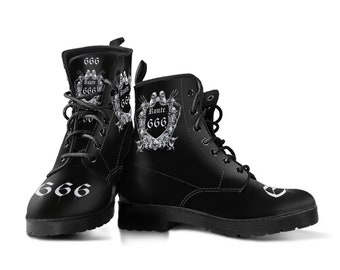 Skull Skeleton Route 666 Leather Boots-Skull Goth Satanic Boots-Skull Punk Boots-Skull Leather Boots-