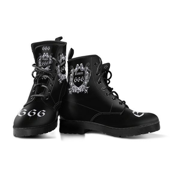 Skull Skeleton Route 666 Leather Boots Skull Goth Satanic Boots Skull Punk Boots Skull Leather Boots Etsy Mexico