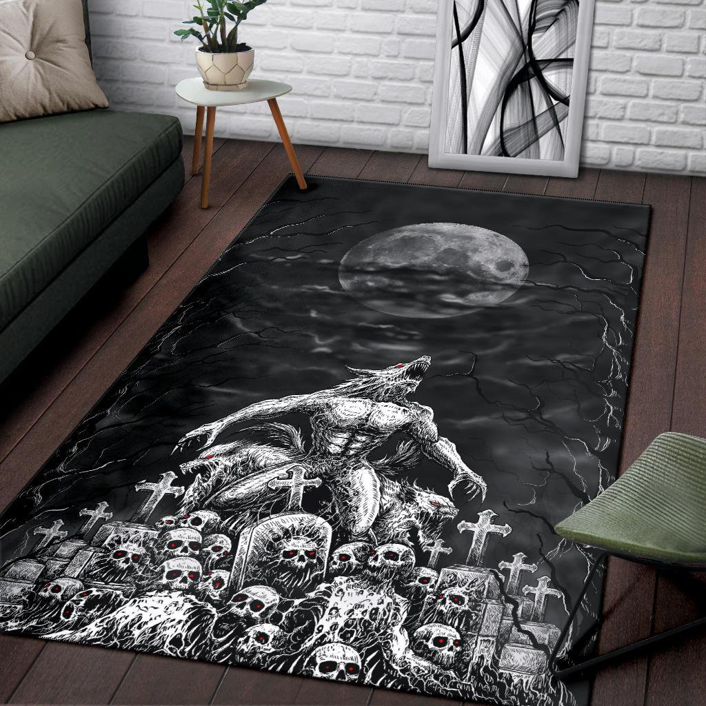 Skull Werewolf Demon Graveyard Area Rug Black and White Red - Etsy