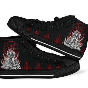 Skull Satanic Goat Satanic Pentagram Flame High Tops-Baphomet High Tops-Satanic Clothing-