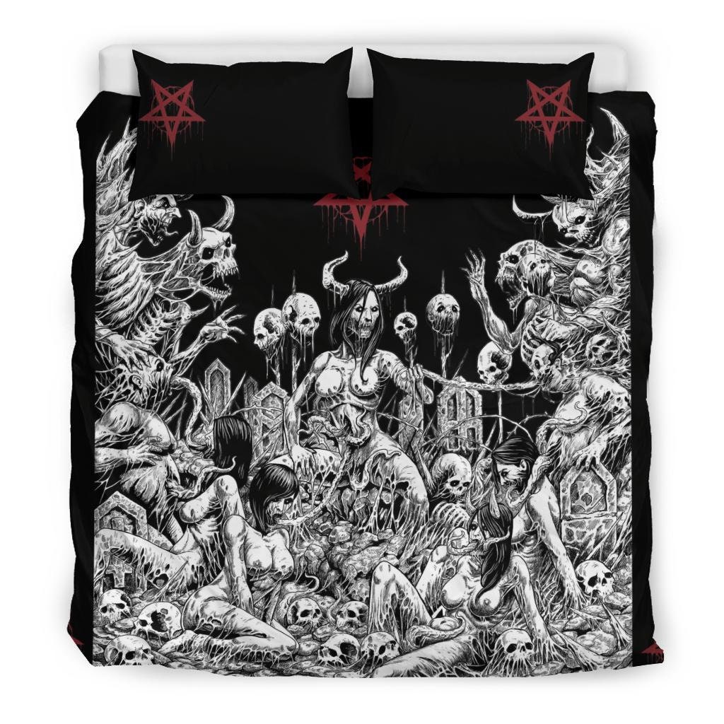 Discover Skull Satanic Pentagram Demon Nymphomania And Loving It Bedding Set