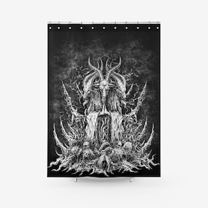 Schädel Satanische Ziege Struktur Stoff Duschvorhang Original Schwarz-Weiß-Satanische Ziege-