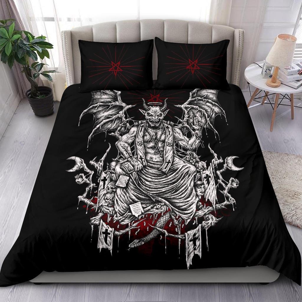 Discover Skull Satanic Demon Belial With Pentagram Bedding Set