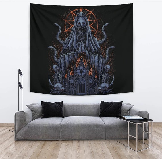 Skull Demon Virgin Serpent Satanic Pentagram Flame Church Large Wall  Decoration Tapestry-satanic Goth Wall Decor-satanic Goth Decor 