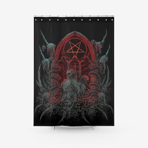 Schädel Skelett Satanische Flamme Pentagramm Schrein Textur Stoff Duschvorhang Farbversion-Satanic Goth Badezimmer Deko-satanisches Badezimmer-