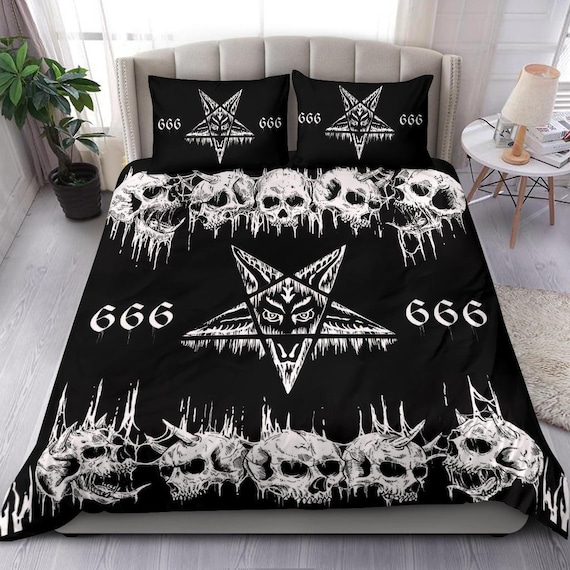 Skull Satanic Pentagram 666 Drip 3 Piece Duvet Set-satanic Bedding