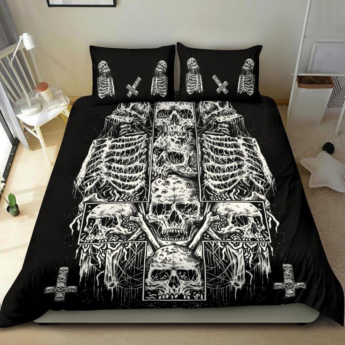 Satanic Skull Inverted Cross 3 Piece Duvet Set-skull Inverted - Etsy