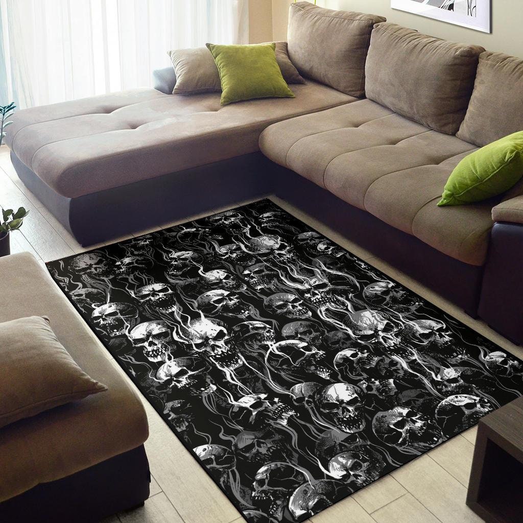 New Skull Smoke Style! Area Rug New Black and White Texture-skull Rugs ...