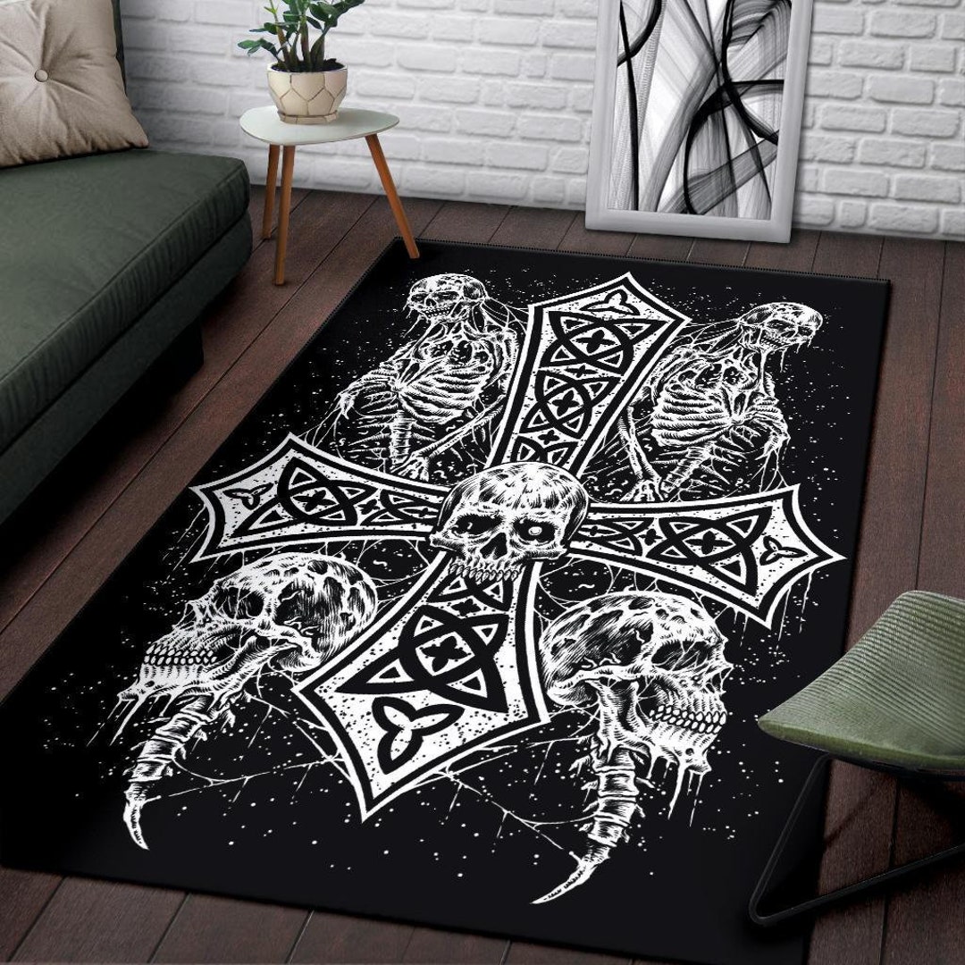 Hok Rug Skeleton Pattern Skull Skeleton Inverted Cross Area Rug Version #1 Out of 4-skull ...