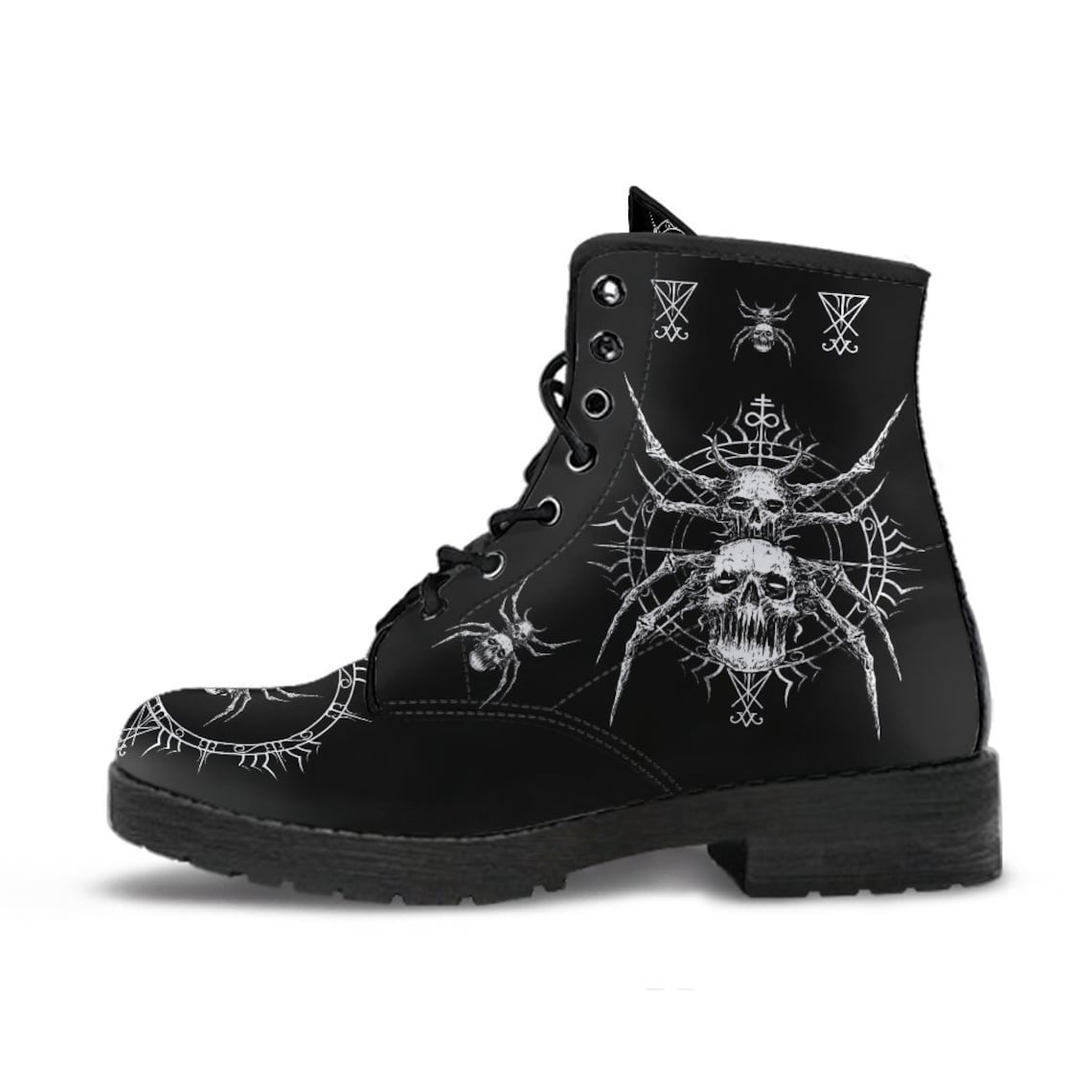Skull Goth Satanic Spider Leather Boots Black and Whiteskull Etsy
