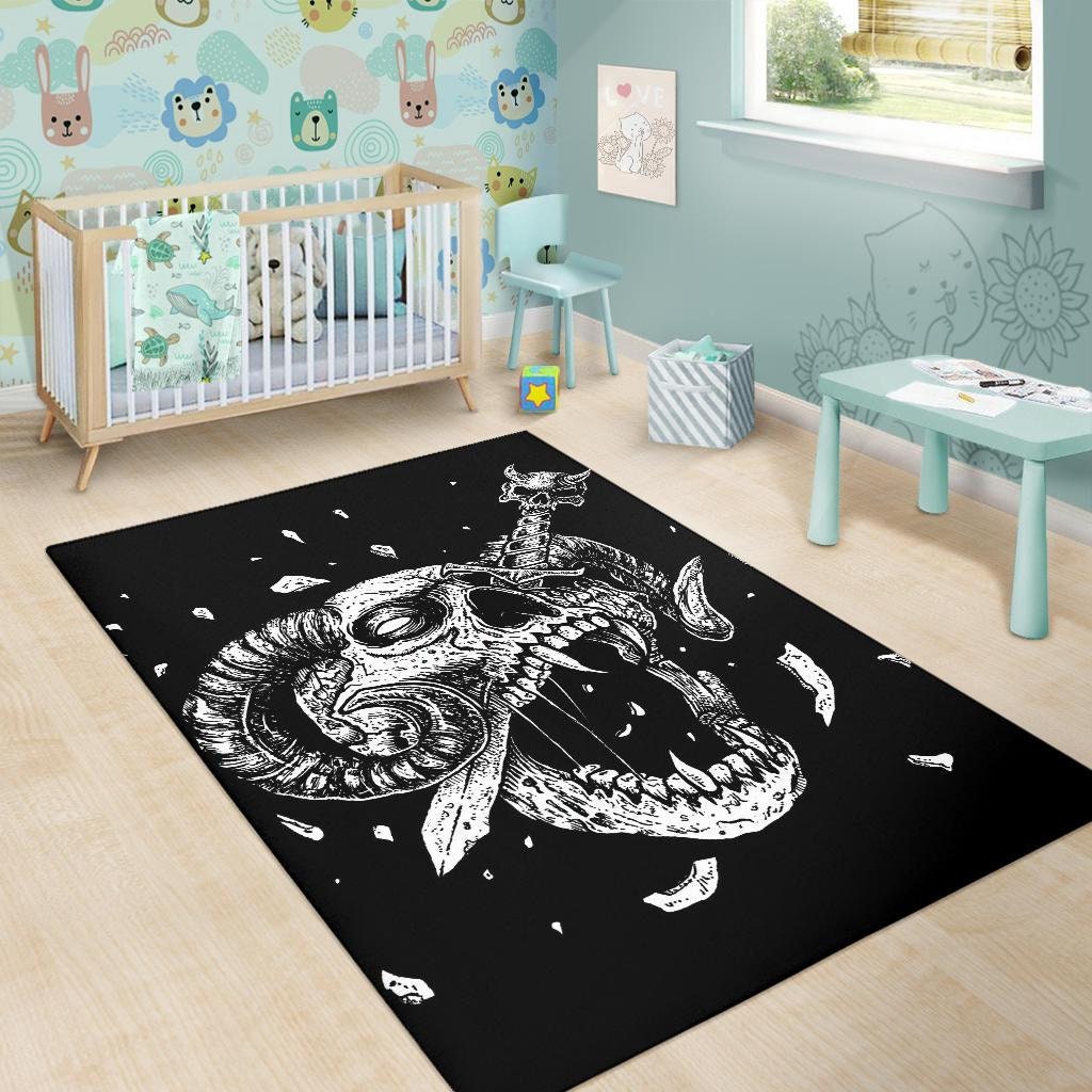 Skull Dagger Demon Area Rug Second Version-skull Rug-skull - Etsy