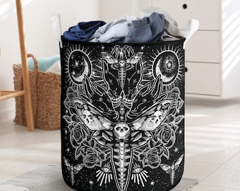 Skull Moth Secret Society Laundry Basket - moth laundry basket -skull hamper- gothic hamper-gothic decor- skull bathroom-occult skull moth