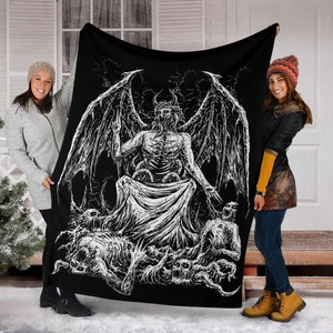 Skull Skeleton Satanic Bat Wing Demon God Blanket All Black And White-Satanic Baphomet Blanket-