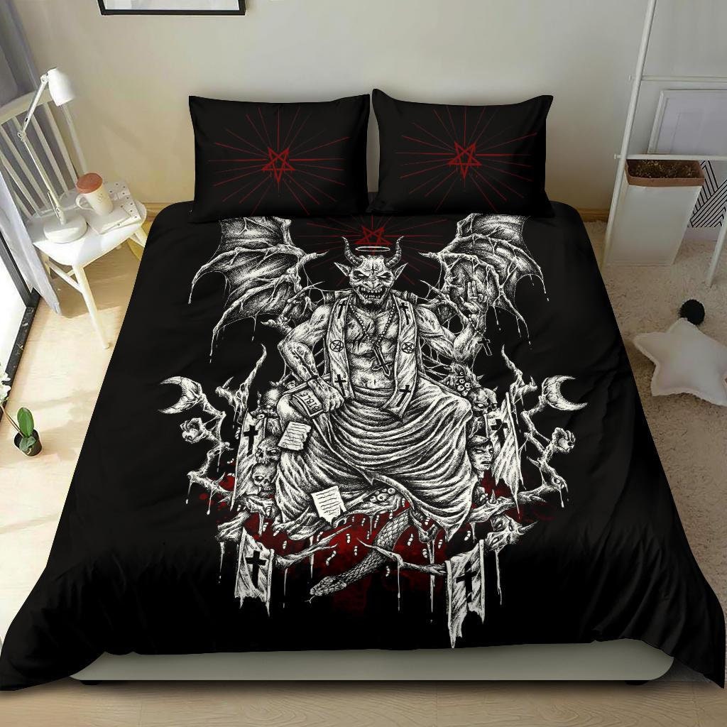 Discover Skull Satanic Demon Belial With Pentagram Bedding Set