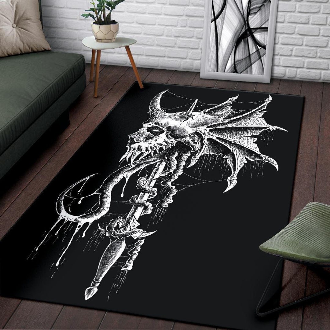 Skull Sword Demon Wing Area Rug-skull Bat Wing Demon Rug-skull Rug ...