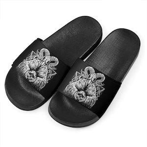 Skull Satanic Demon Goat Horn Sandals-Satanic Gifts-IMPORTANT-Look At Chart You Might Have To Get A Size Smaller Or Bigger Than Normal-