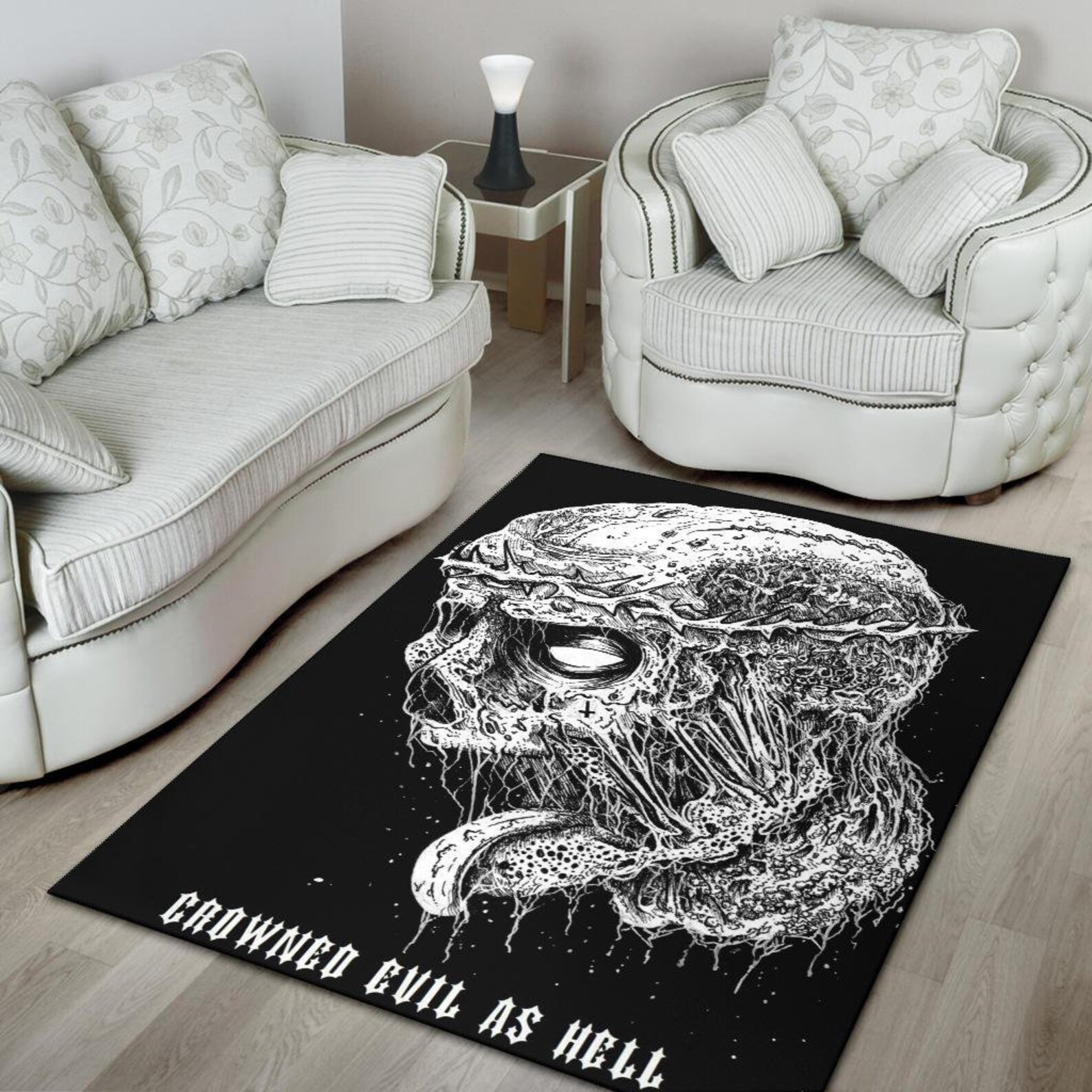 Skull Inverted Cross Zombie Crown Area Rug-skull Zombie Rug-inverted ...