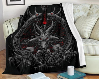 Skull Demon Satanic Goat Satanic Pentagram Serpent Blanket Silver And Red-Baphomet Blanket-