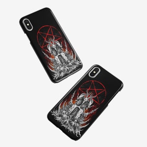 Skull Skeleton Satanic Goat Satanic Pentagram Flame iPhone Case-Baphomet Phone Case-