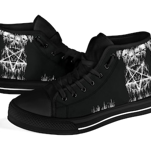 Satanic Skull Melting Inverted Pentagram High Tops-Baphomet Inverted Pentagram Shoes-Gothic Punk Satanic Pentagram Shoes-