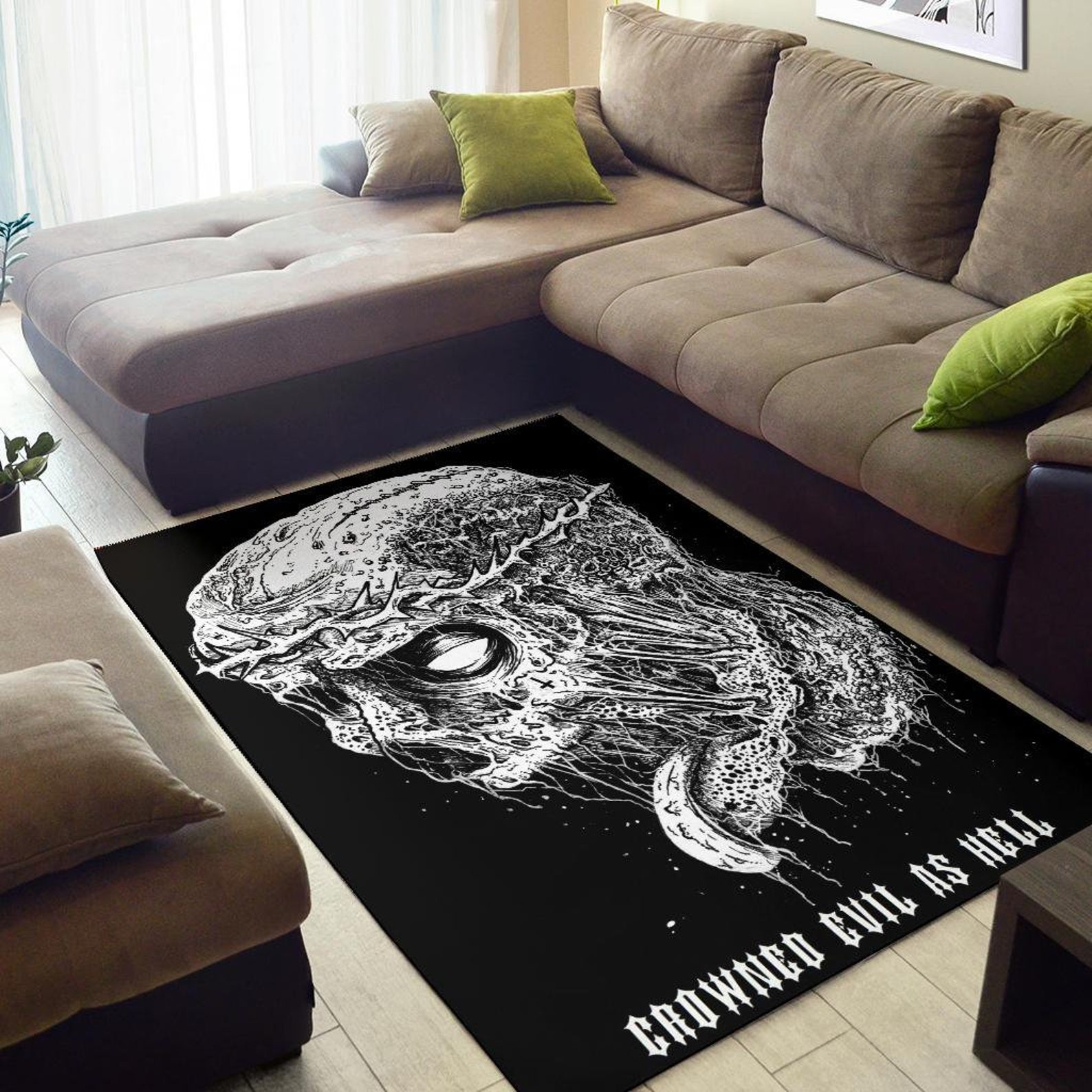 Skull Inverted Cross Zombie Crown Area Rug-skull Zombie Rug-inverted ...