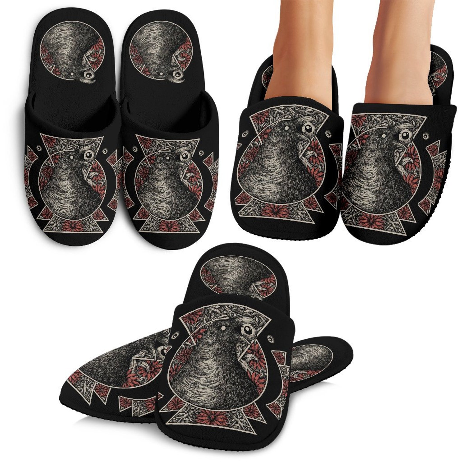 Skull Gothic Occult Black Crow Eye Cozy House Slippers-goth - Etsy