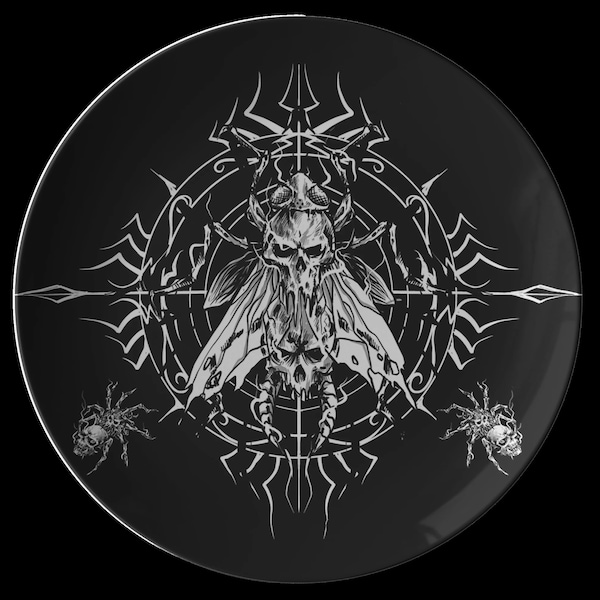 Skull Goth Evil Spider Fly Dinner Plate-Skull Goth Home Decor-100% Manufactured And Shipped From the U.S.A.