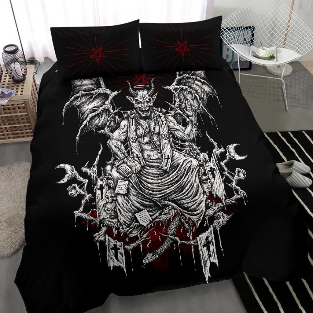 Discover Skull Satanic Demon Belial With Pentagram Bedding Set