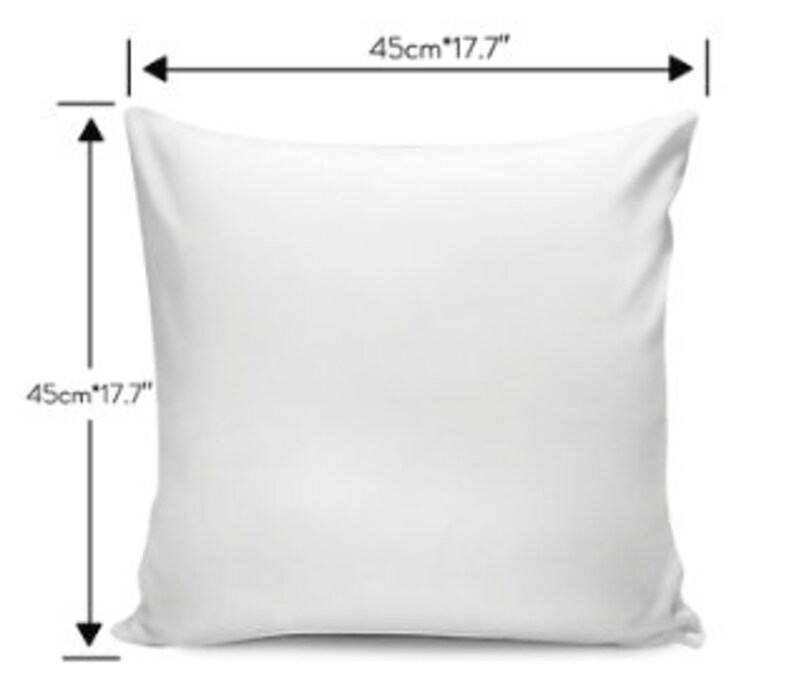 Puede incluir: Un coj&iacute;n cuadrado blanco, de 45 cm (17,7 pulgadas) de largo y ancho, se muestra sobre un fondo blanco. Flechas negras y texto indican las dimensiones, marcadas como 45cm/17.7". El coj&iacute;n parece suave y liso.