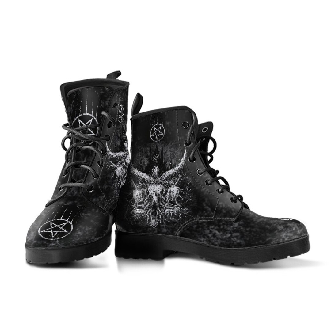 Witch Wiccan Gothic Pagan Satanic Pattern Print Men Women Leather Boots