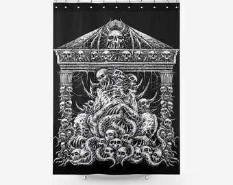 Cráneo Esqueleto Gótico Murciélago Calavera Muerte Santuario Tela texturizada Cortina de Ducha-Calavera Cortina de Ducha-Calavera Gótica-