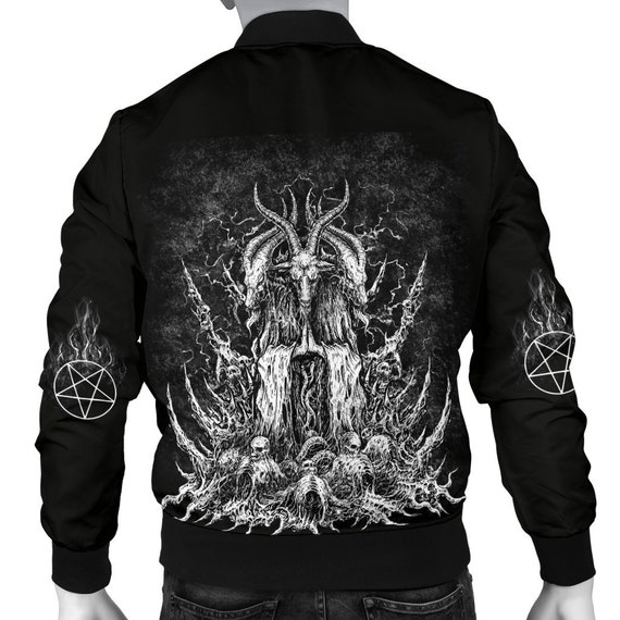 Skull Satanic Goat Satanic Pentagram Smoke Flame Jacket Plain