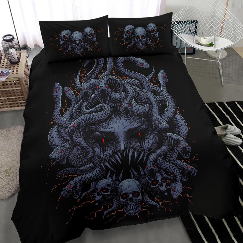 Discover Skull Medusa Demon Goddess 3 Piece Duvet Set Eternal Revenge Of the Injustice Violation  - Satanic Art Beddings