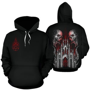 Skull Demon Satanic Pentagram Flame Church Sudadera con capucha Tenga en cuenta que estas sudaderas con capucha son un material de mezcla de poliéster diferente a una sudadera con capucha normal-