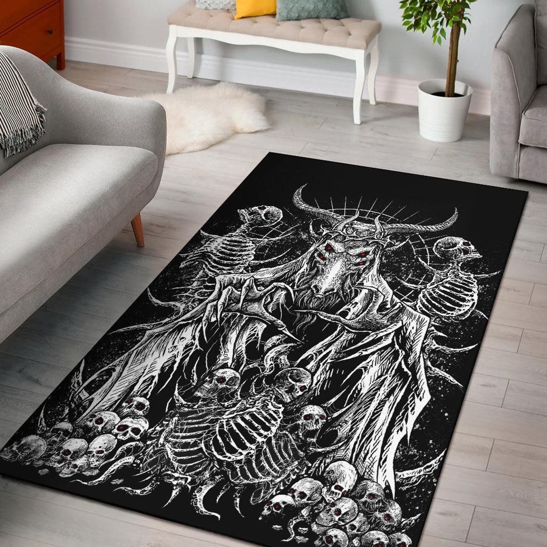 Satanic Area Rug 4 Eyed Crowned Goat Area Rug Black and White Red Eye-satanic Rugs ...