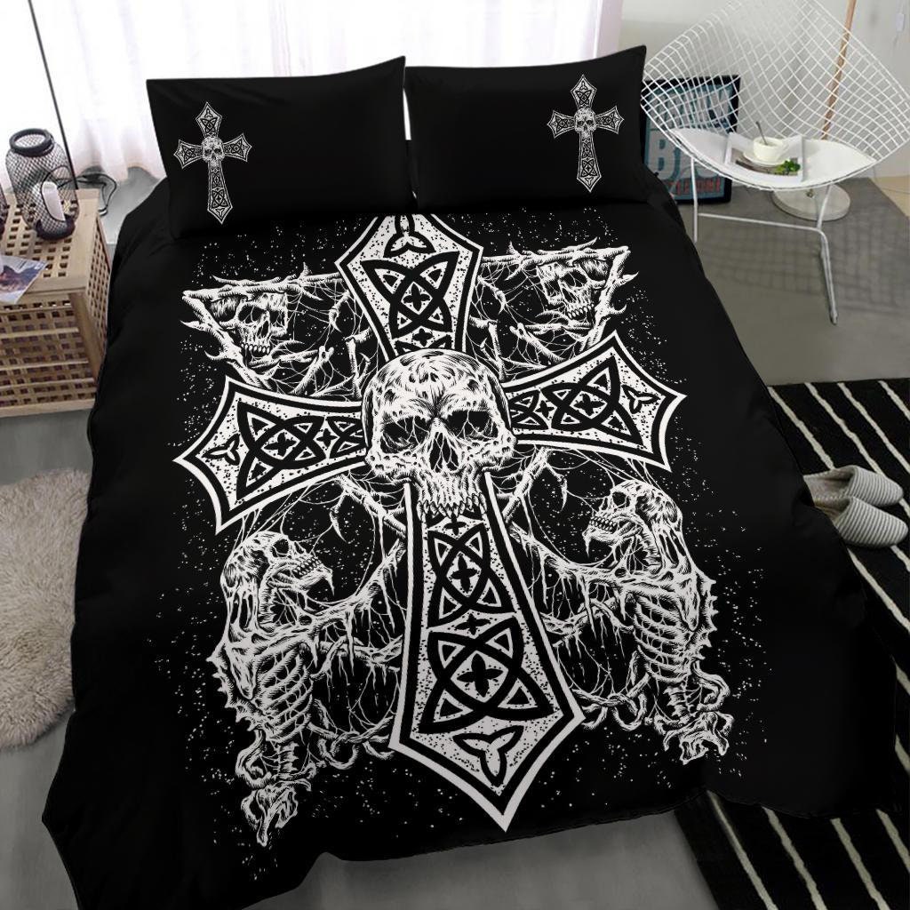 Discover Skull Skeleton Gothic Satanic Cross 3 Piece Duvet Set-Skull Bed Cover-Skull Gothic Bed Cover-Skull Home Decor-