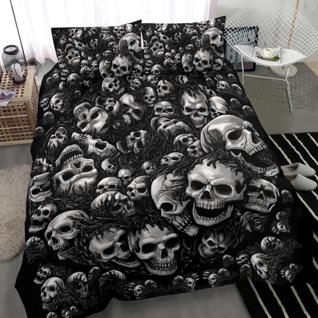 Silver Skull Pile 3 Piece Duvet Set-skull Pile Duvet-skull | Etsy