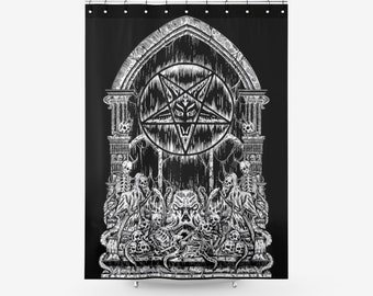 Scheletro del teschio Pentagramma satanico Santuario Tessuto strutturato Doccia Tenda-Cranio Doccia Tenda-Gotico Satanico Bagno Decor-