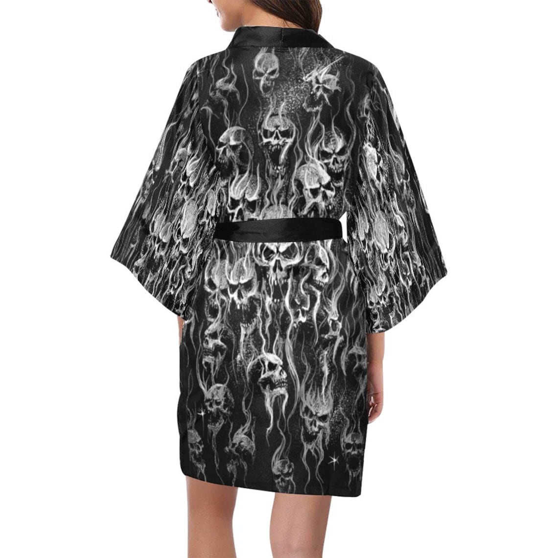Skull Robe Skull Smoke Women's Short Kimono Robe-skull Pajamas-skull Robes-skull ...