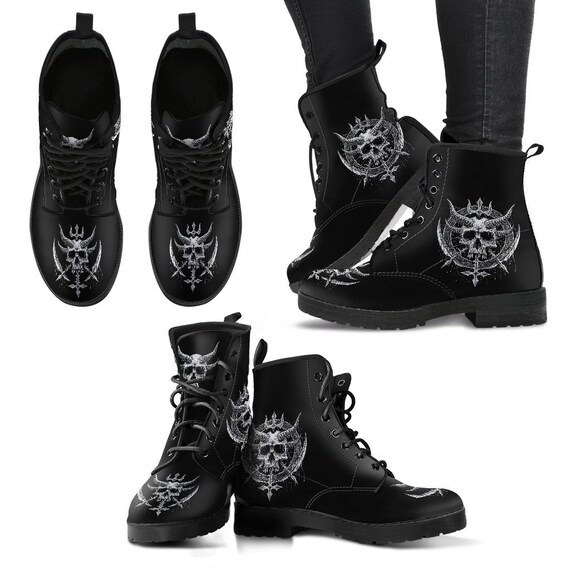 Skull Demon Satanic Cross Dagger Leather Boots-black Metal  display picture 2