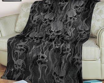Smoke Skull Blanket Dark Version-Skull Blanket-Skull Room Decor-Skull Home Decor-Gothic Skull Blanket-Gothic Decor-
