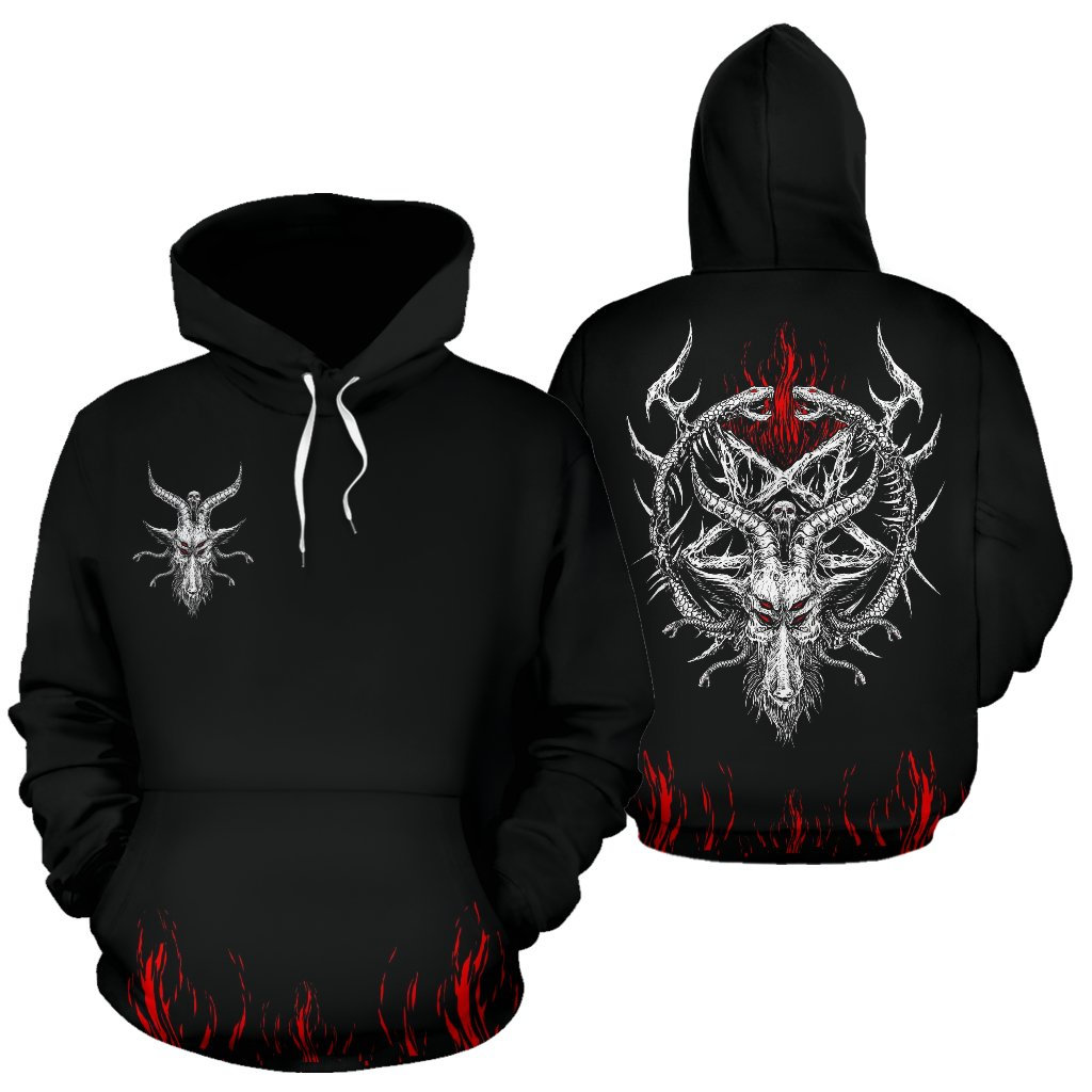 Discover Skull Satanic Goat Satanic Pentagram Flame Demon Serpent Hoodie