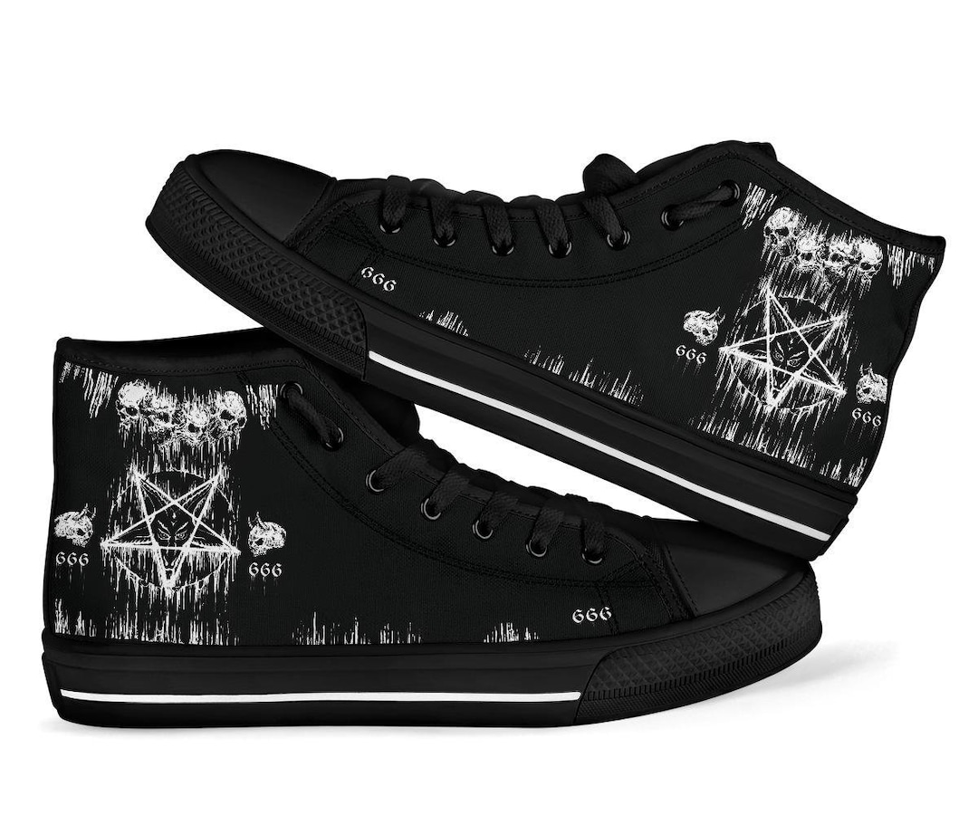Satanic Skull Melting Inverted Pentagram High Tops New 666