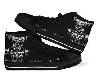 Satanic Skull Melting Inverted Pentagram High Tops New 666 Version-Gothic Punk Satanic Pentagram Shoes-