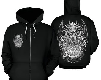 Skull Demon Octopus Satanic Pentagram Zip up Hoodie-be Advised