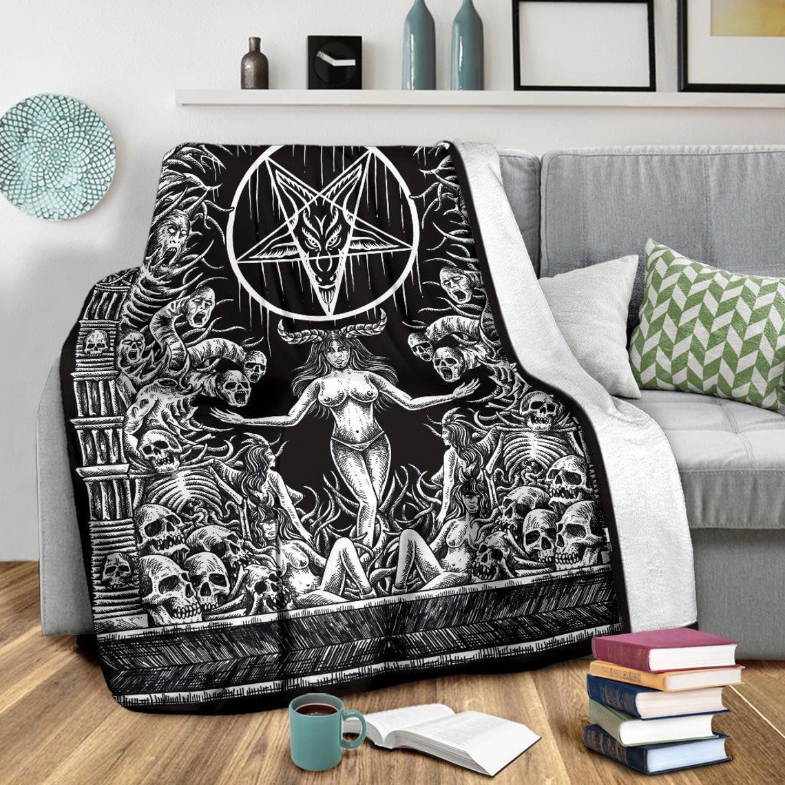 Skull Satanic Pentagram Demon Shrine Blanket-Pentagram | Etsy