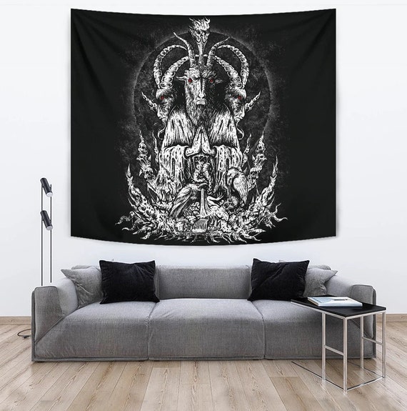 Skull Satanic Goat Zombie Crow Feast Large Wall Tapestry satanic