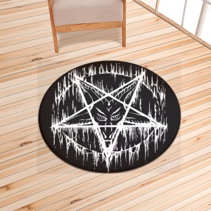 Satanic Pentagram Drip round mat-Pentagram Round Rug Mat-Pentagram Decor-Satanic Decor-Baphomet Decor-