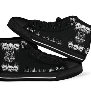 Skull Satanic Pentagram Drip High Tops 666 Version-Pentagram High Tops-