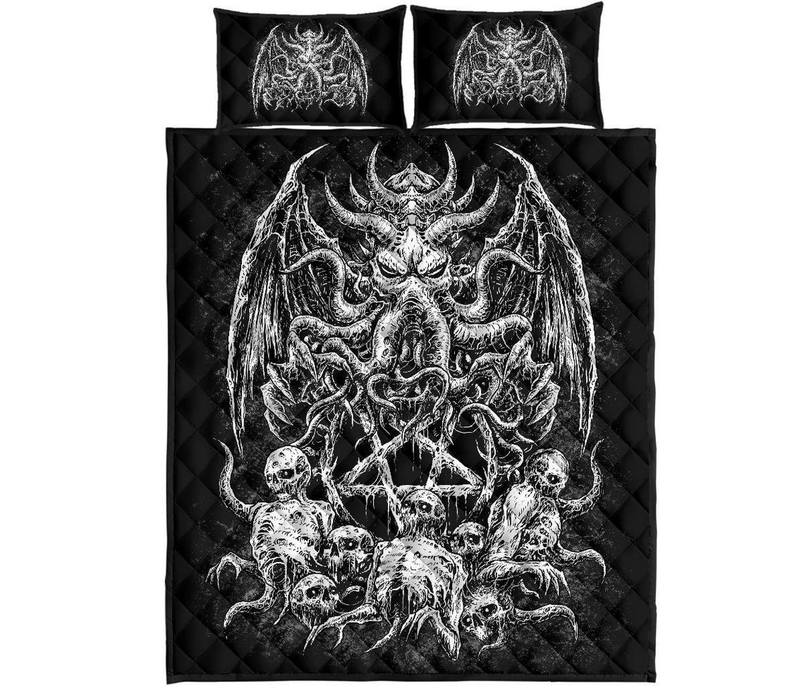 Skull Skeleton Satanic Pentagram Demon Octopus Quilt 3 Piece | Etsy